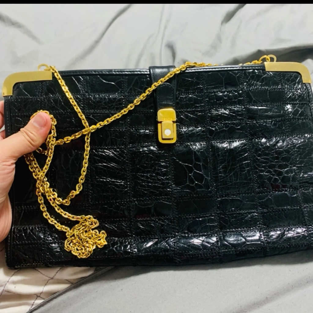 Vintage Zenith Black Croc Embossed Leather